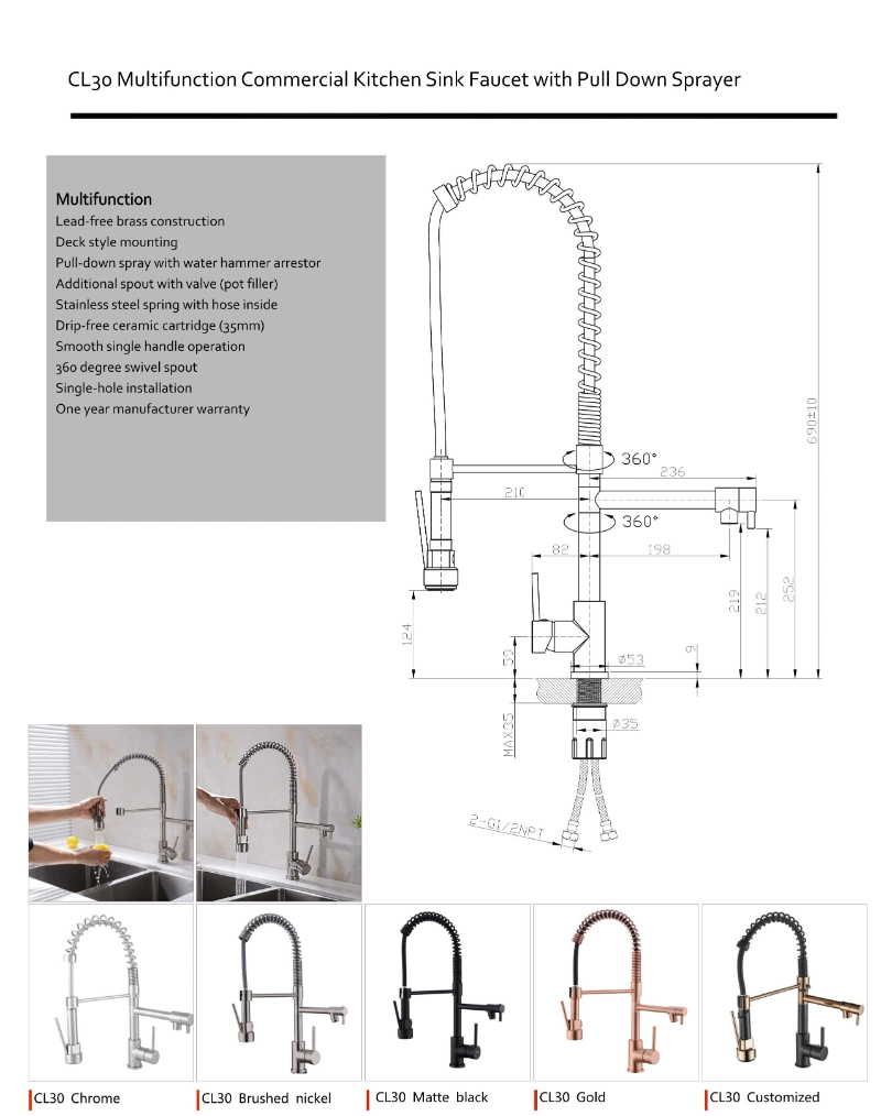 304 Stinless Steel Sinks Mixer Water Faucet Tap Manufacturer Single Handle Lever Pre-Rinse Spring Pull out Kitchen Sink Faucet Taps with Pull-Down Sprayer