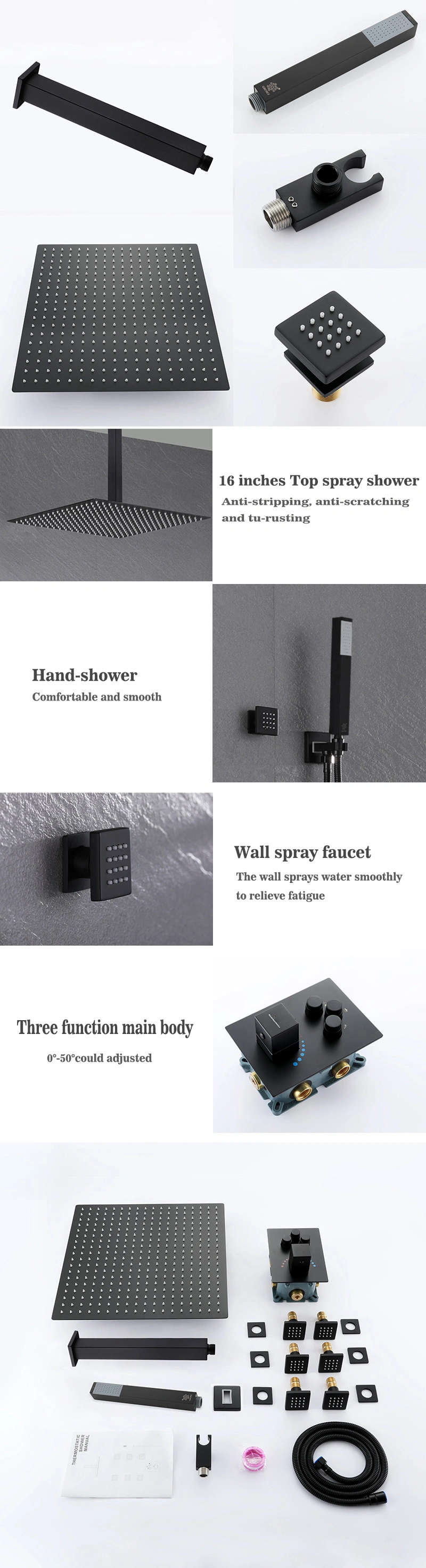 Europe in Wall Mounted Bathroom Concealed Thermostatic Shower Mixer Set Faucet