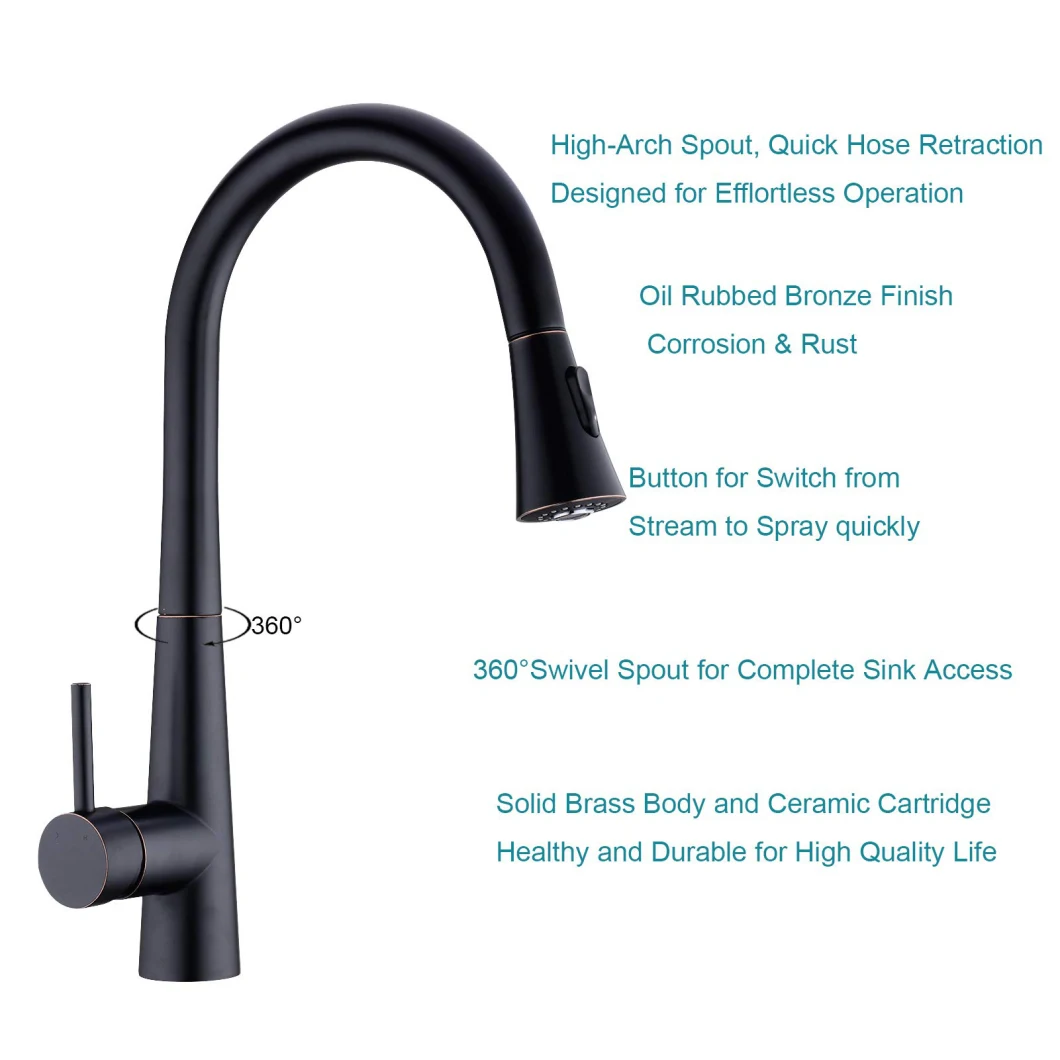 Manufacturer Cupc Lead Free Brass NSF 61-9 Single Handle Water Mixer Tap Pull Down Chrome Surface Kitchen Faucet