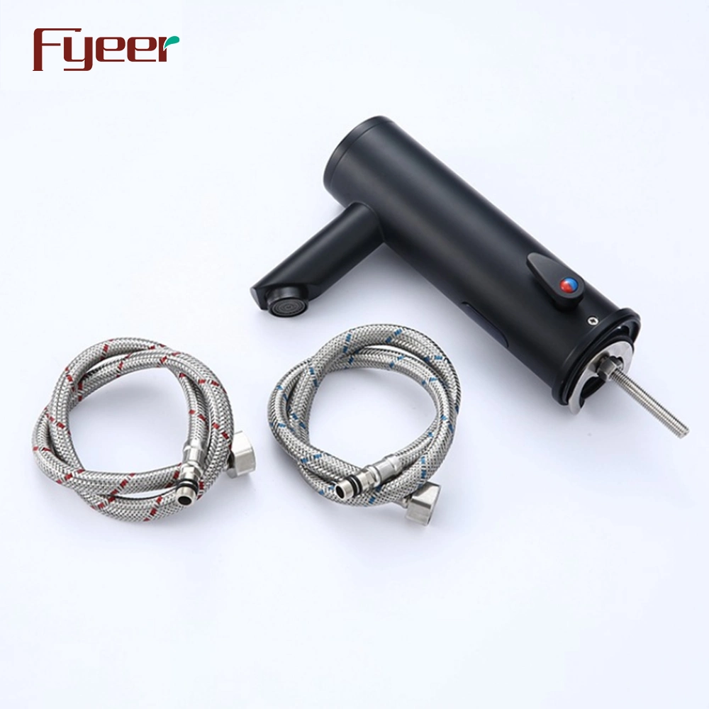 Fyeer Single Handle DC Power Matte Black Touchless Bathroom Automatic Sensor Faucet