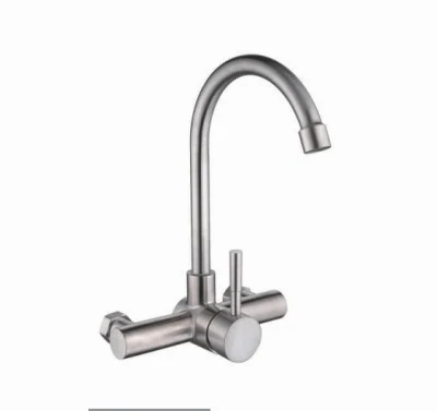 Sairi Double Trous 304 En Acier Inoxydable Mitigeur D'eau Chaude Et Froide Robinet De Cuisine Mural